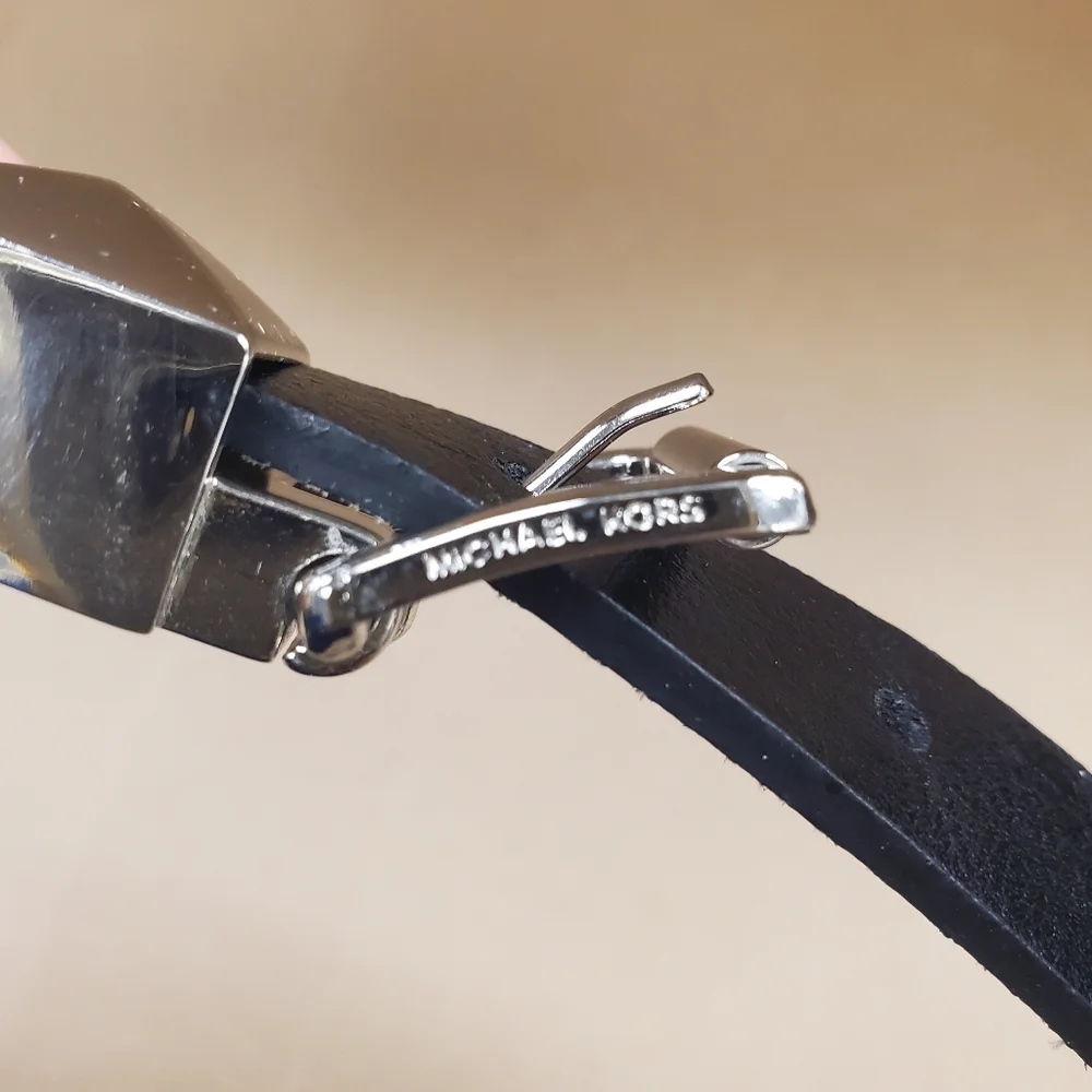 Michael Kors Black Snakeskin Leather Slim Trouser Belt - Picture 7 of 8